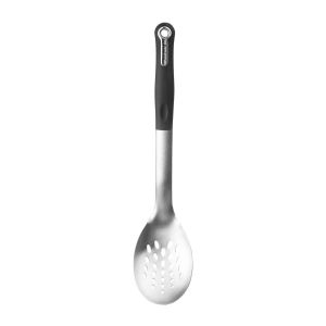 stainless steel and silicone slotted cooking spoon