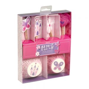 Girly Princess Cupcake Cases & Flag Set