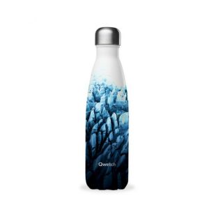Insulated water bottle with glacier blue and white design
