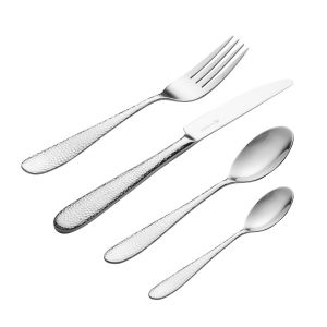 set of silver stainless steel cutlery with hammered finish handles