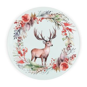 Purely Home Large Round Textured Glass Chopping Board - Deer Wreath