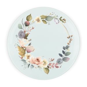 Textured glass cutting board with a floral wreath print
