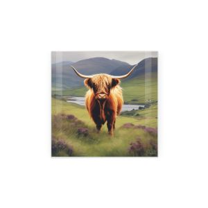 Purely Home Glass Hot Pot Stand Chopping Board - Highland Cow Landscape
