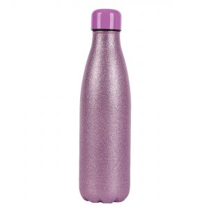 Stainless steel water bottle in pink with glitter effect