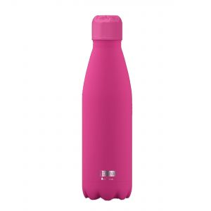 Bright magenta coloured stainless steel water bottle with glow in the dark feature
