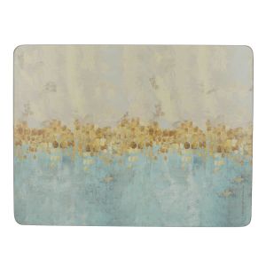 Large wooden placemat set with gold and blue print