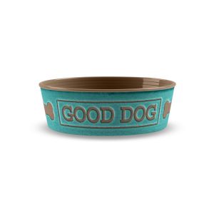 Teal 'Good Dog' Melamine Pet Food Bowl - Medium