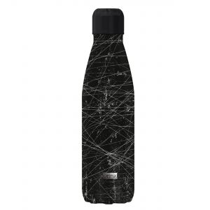 Black stainless steel water bottle with paint splash line design