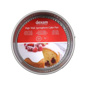 Round high-walled cake tin with springform release clip.