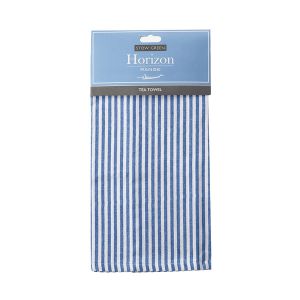100% cotton tea towel with blue and white striped design