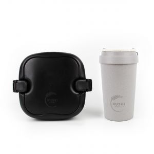 Huski Home 400ml Travel Cup (Slate Grey) & Multi-Component Lunch Box (Obsidian Black)