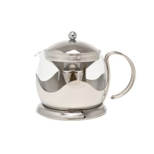 large four cup glass teapot with silver design
