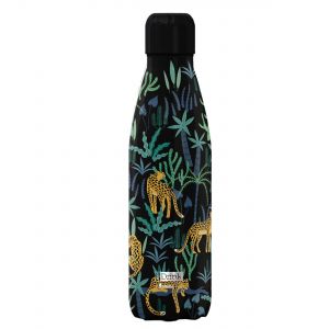 Stainless steel water bottle with jaguar prints and artwork