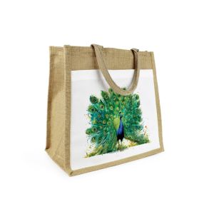 Purely Home Majestic Peacock Jute Shopping Bag