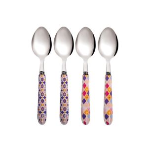 set of four teaspoons with pink & purple patterned porcelain handles