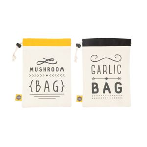 Pack of two cotton food storage bags, for increasing the life of mushrooms and garlic