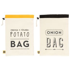set of cotton produce bags for storing potatoes and onions