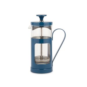 navy blue stainless steel and glass 3 cup cafetiere