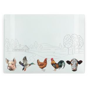 Purely Home Large Rectangular Glass Chopping Board - Country Farm Animals