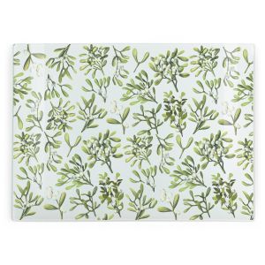 green mistletoe print glass worktop protector with non-slip feet