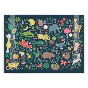 Purely Home Large Rectangular Glass Chopping Board - Jungle Alphabet