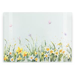 Purely Home Large Rectangular Glass Chopping Board - Springtime Daffodils