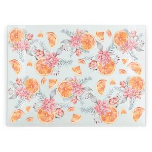 Purely Home Large Rectangular Glass Chopping Board - Watercolour Tangerines