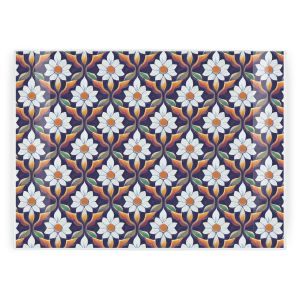 Deep purple and orange tile print glass chopping board