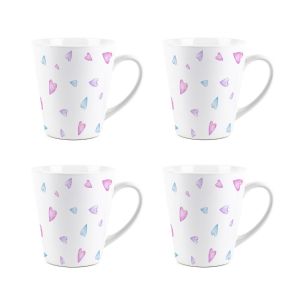 Purely Home Blue & Pink Hearts Small Latte Mugs - Set of 4