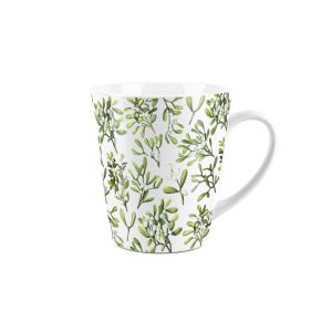 mistletoe print white & green ceramic latte style mug