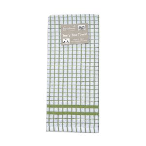 Terry Tea Towel, made from Egyptian Cotton, in a green and white check