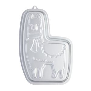 Fun llama shape baking pan for baking cakes, made from silver aluminium.