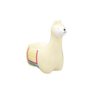 Painted llama-shaped egg cup made from robust ceramic.
