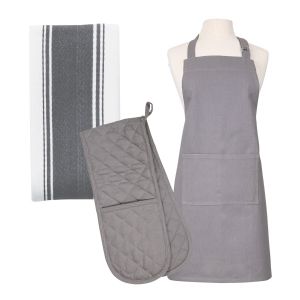 Dexam Love Colour Apron, Tea Towel & Double Oven Glove Set - Slate Grey