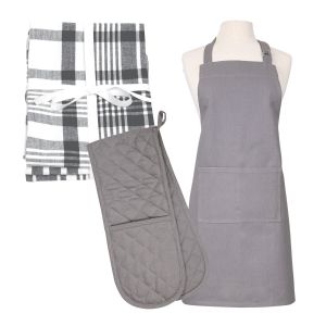 Dexam Love Colour Apron, 3 x XL Tea Towels & Double Oven Glove Set - Slate Grey