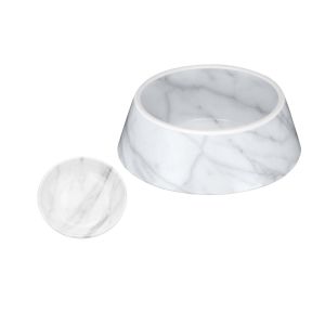 Carrara Marble Melamine Medium Pet Bowl & Saucer Set