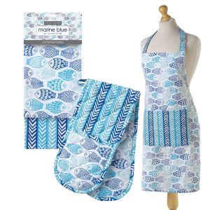 Eddingtons Marine Blue - Cotton Apron, Tea Towels & Double Glove Set