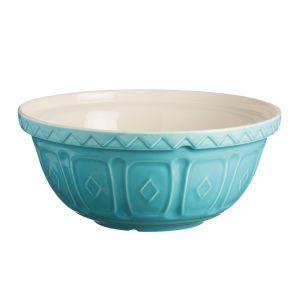 a large mixing bowl, made from ceramic and finished in blue glaze