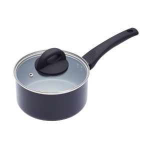 a non-stick ceramic coated saucepan and glass lid