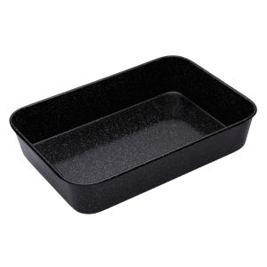 large black roasting dish with strong enamel coating