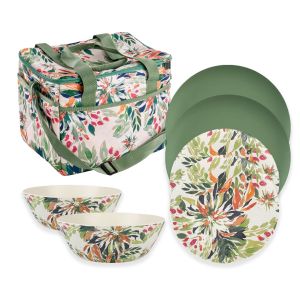 floral design picnic set with plates, bowls and cool bag