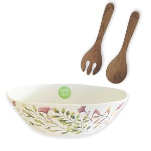 melamine salad bowl with wood effect salad servers