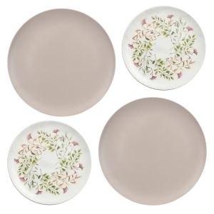 Mediterranean Garden Melamine Dinner & Side Plates Set - Taupe