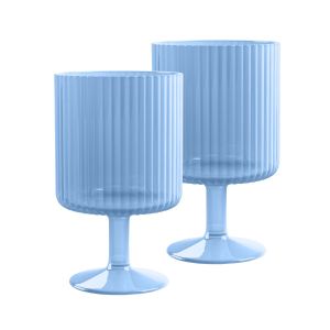 set of two blue plastic drinking goblets for outdoor dining