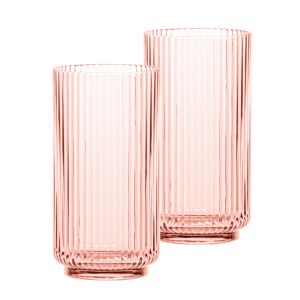 set of two large plastic drinking cups, with a ribbed design and finished in pale pink
