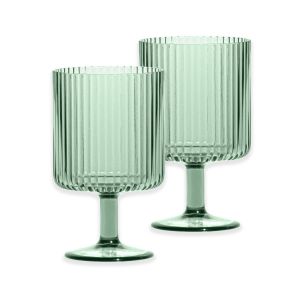 Mesa Acrylic Plastic Ribbed Drinking Goblet Set - Sage Green - 15oz