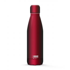 Metallic red water bottle that keeps drinks at temperature for long periods of time