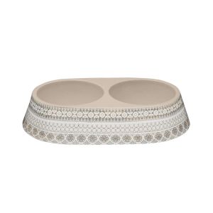Moroccan Wood Melamine Pet Bowl - Double