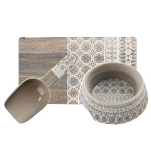 Moroccan Wood Melamine Medium Bowl, Placemat with Scoop Set