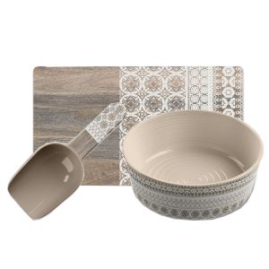Moroccan Wood Melamine Single Walled Bowl, Placemat with Scoop Set